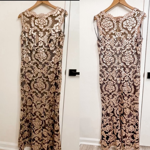 Tadashi Shoji black gold illusion sequins gown size 12 - Picture 3 of 14